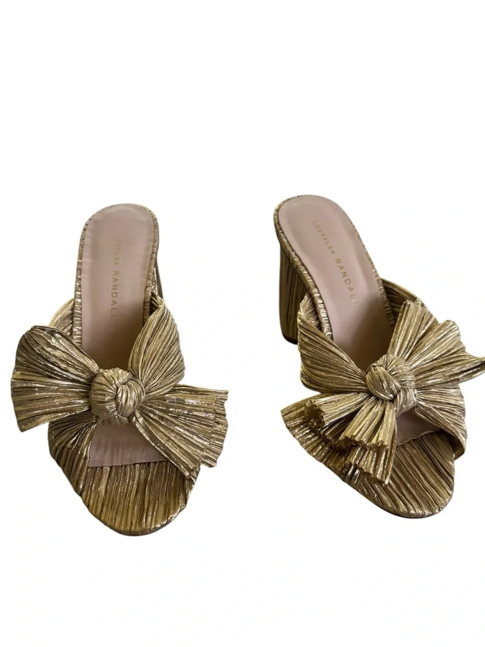 Loeffler Randall Penny Gold Pleated Bow Heel 6.5